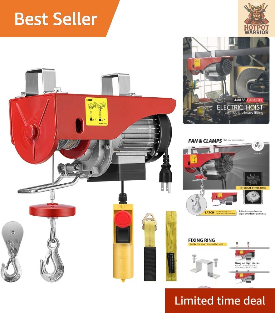 Zinc-Plated Steel Electric Hoist, 440Lbs Capacity with Emergency Stop Feature