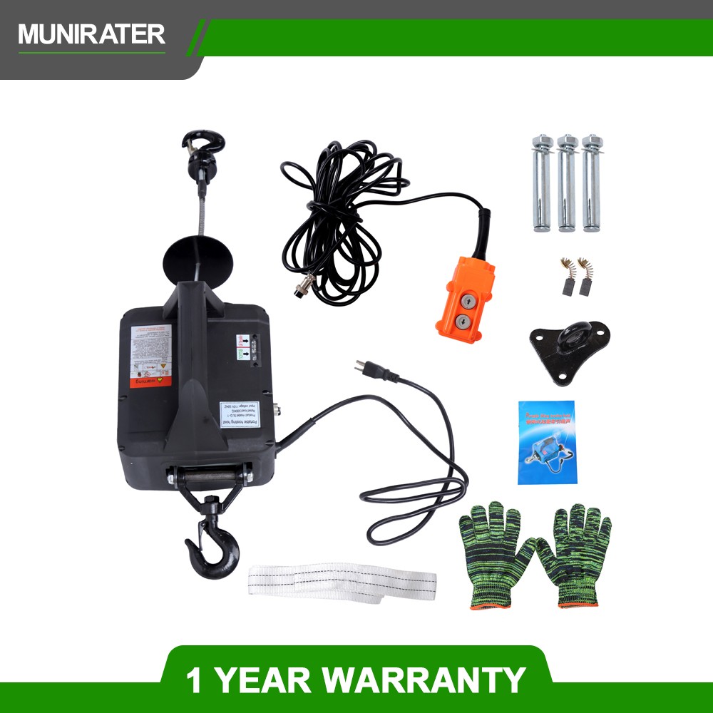 1500W 2-in-1 Portable Electric Hoist Power Winch 1100 lbs Wired Remote Control