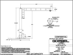 GORBEL FOUNDATIONLESS WORK STATION JIB CRANE – 500 LB CAP. SPAN 16 FT HUB 14 FT
