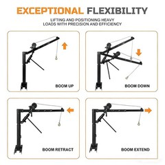 1000 Lbs Pickup Truck Crane Hoist Crane 360° Swivel Hoist Lift w/ Manual Winch