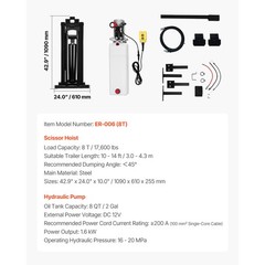 Uimoso 8 Ton Hydraulic Scissor Hoist Kit fit 10-14ft Dump Trailer Bed Body