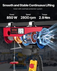 VEVOR Electric Hoist 880lbs Crane Winch with Wired Remote Control 850W 110V