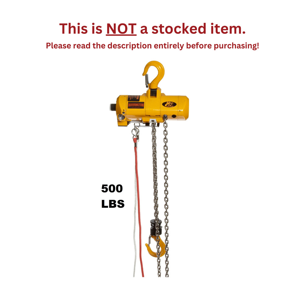 HARRINGTON AH CORD CONTROLLED AIR HOIST, 500 LB CAPACITY, 10 FT LIFT