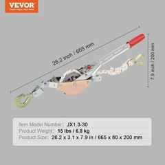 Rope Puller, 3/4 Ton (1,653 lbs) Pulling Capacity, With 100′ of 0.6″ Dia. Rope