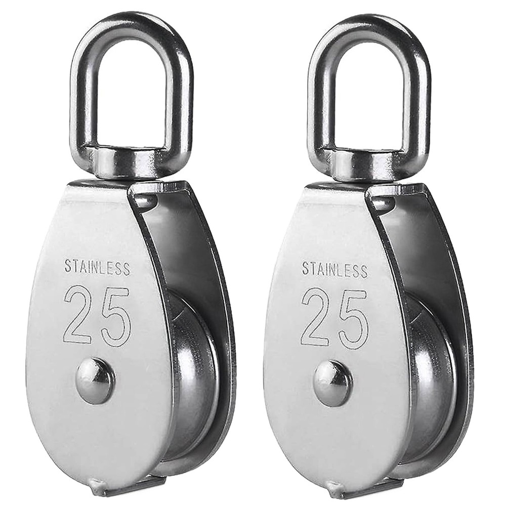 2Pcs M25 Single Pulley Block 304 Stainless Steel Swivel Cable Pulleys Wheel f…