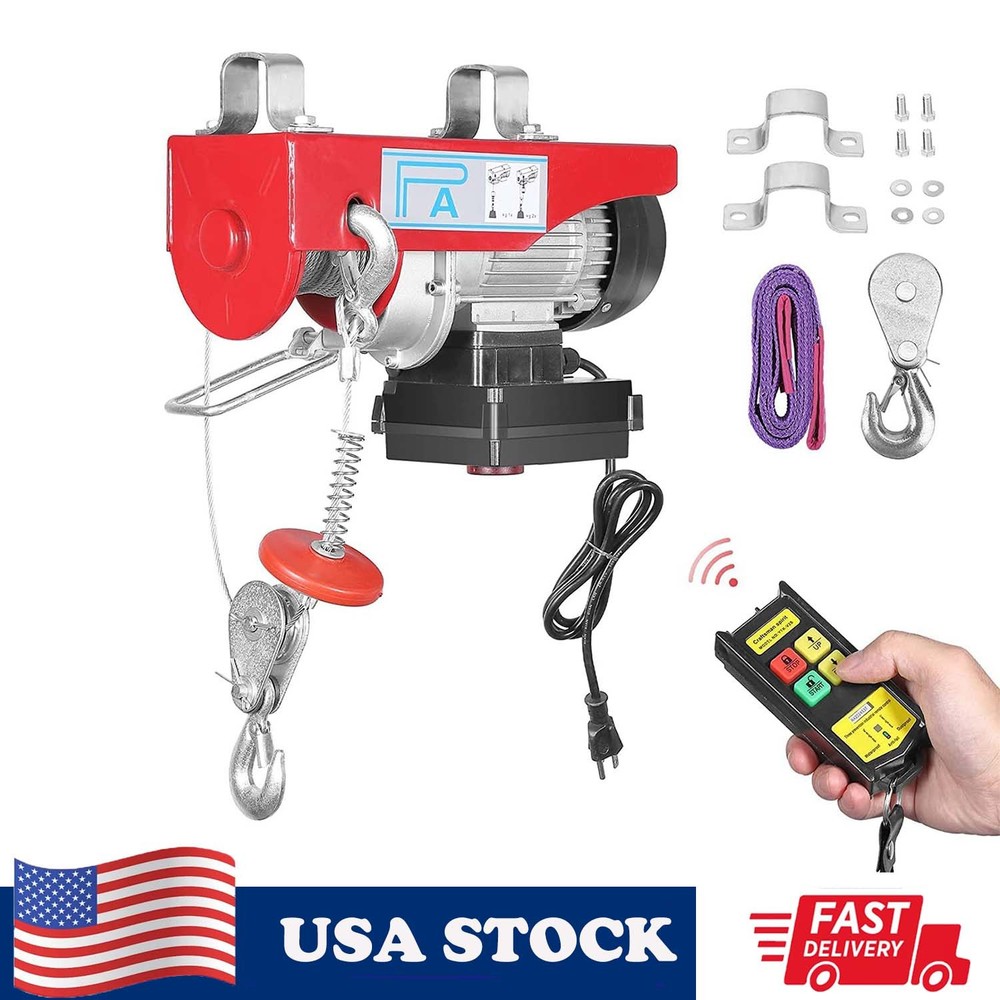 Electric Hoist Crane Winch Power Hoist w/ 39FT Wired & Remote Control, 880LBS
