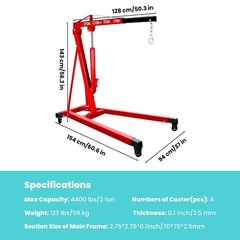 Hydraulic Engine Crane Hoist 2T/4409LBS Motor Cherry Picker Shop Cranes Lift