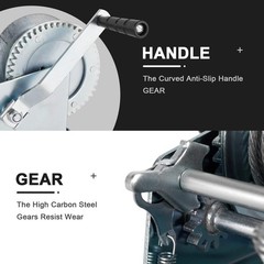 Heavy Duty Hand Winch 3500 lbs with 32 ft Steel Wire Rope, Hand Crank Strap G…