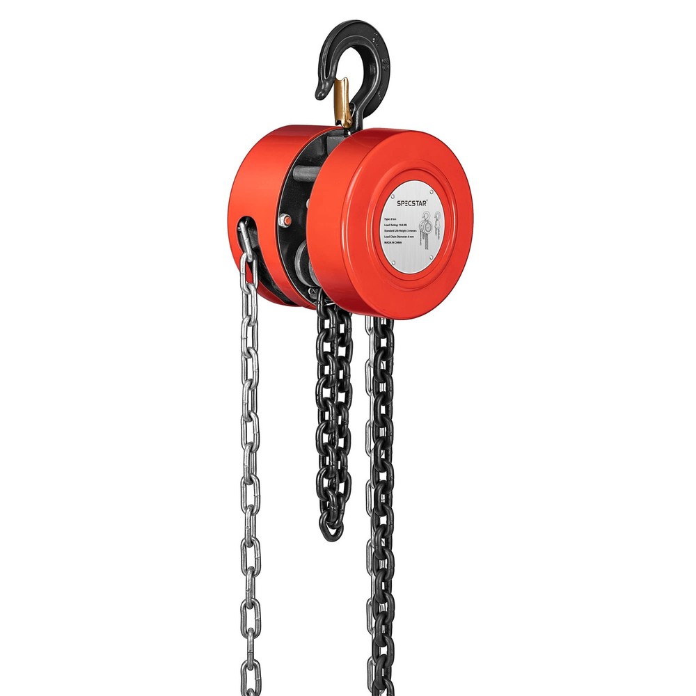 Hand Chain Hoist 1 Ton 2200 Lbs Capacity 10 Feet with 2 1 Ton, Red
