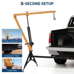 1000 lbs Hydraulic Pickup Truck Crane Hitch Mounted 360° Swivel Steel Hoist Lift
