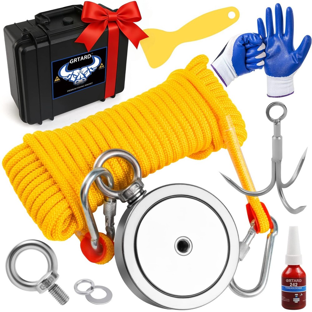 Grtard 2625 LBS Magnet Fishing Kit for Men’s Gifts, 116mm-2625lbs, Silver