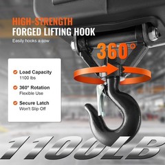 3-in-1 Electric Hoist Winch 1100lb 1500W Portable Remote Control Overload