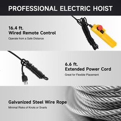 CREWORKS Electric Hoist Winch with Remote 2500 lbs Ceiling Pulley Overhead Crane