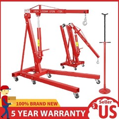 2 Ton Engine Hoist Folding Hydraulic Shop Crane w/Underhoist Support Stand Combo