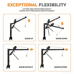 1000 lbs Hydraulic Pickup Truck Crane Truck Bed Jib Hoist w Manual Winch Swivel