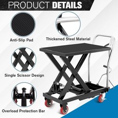 500lbs Hydraulic Lift Table Cart 28.5” Lifting Height Single Scissor Lift Black