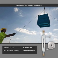 Block and Tackle Pulley System for Lifting Objects – SoB 4000LB Breaking Stre…