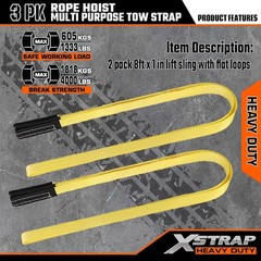 Heavy-Duty 4000LB Break Strength Rope Hoist & 2PK 8ft Lift Sling, Black