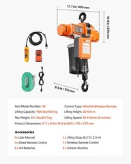 Electric Chain Hoist 1100lb, 20ft Height, 120V AC, IP54 Motor, Alloy Chain