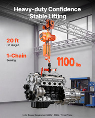 1100lb Electric Chain Hoist 20FT Lift w/ Wireless & Wired Remote 3 Phase