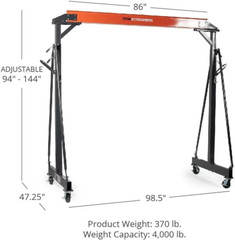 1 Ton 2000-Lb/2 Ton 4000-Lb Loading Capacity Adjustable Gantry Crane for Car
