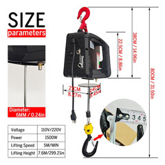 Electric Hoist Winch 3 in 1,1100Lbs Electric Hoist 110 Volt 1500W Portable Elect