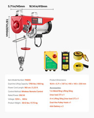 Electric Hoist, 1760 Lbs 120V Electric Winch with 328 Ft Wireless Remote Control