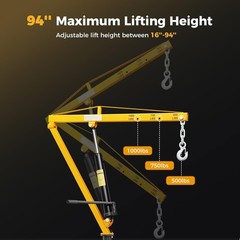 Truck Hitch Mount Hydraulic Truck Crane 360° Swivel 3 Boom 1000 Lbs Capacity
