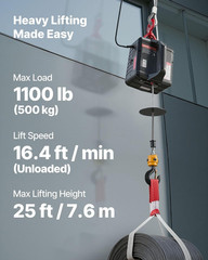 2-In-1 Electric Hoist Winch, 1100 Lbs Capacity, 1500W Portable Power Winch Crane