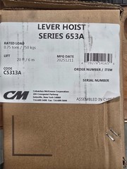 Columbus McKinnon – 653A – Lever Hoist 0.75 Ton, 20′ Lift, NIB
