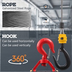 Electric Hoist Winch 3 in 1 Portable Crane 1100lbs Wired/Wireless Remote Control