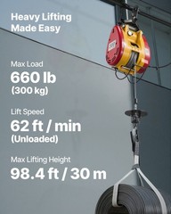 660lb 1500W Portable 2-in-1 Winch Hoist 98.4ft Height 62ft/min Dual Remote
