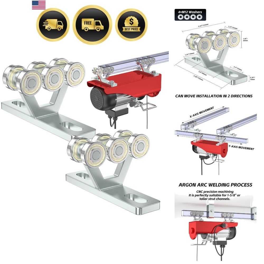 Heavy Duty Electric Hoist Trolley 6 Wheel Unistrut Roller with 2 Pack