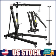 2 Ton Folding Engine Hoist Shop Crane with 3/4Ton Underhoist Support Stand Combo