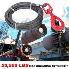 Heavy-Duty Winch Cable, 3/8″ × 100′ Steel Cable with Self-Locking Swivel Ho