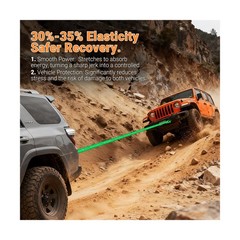 Kinetic Recovery Rope Tow Strap – 1″ x 30ft – 36,500lb Breaking Strength with…