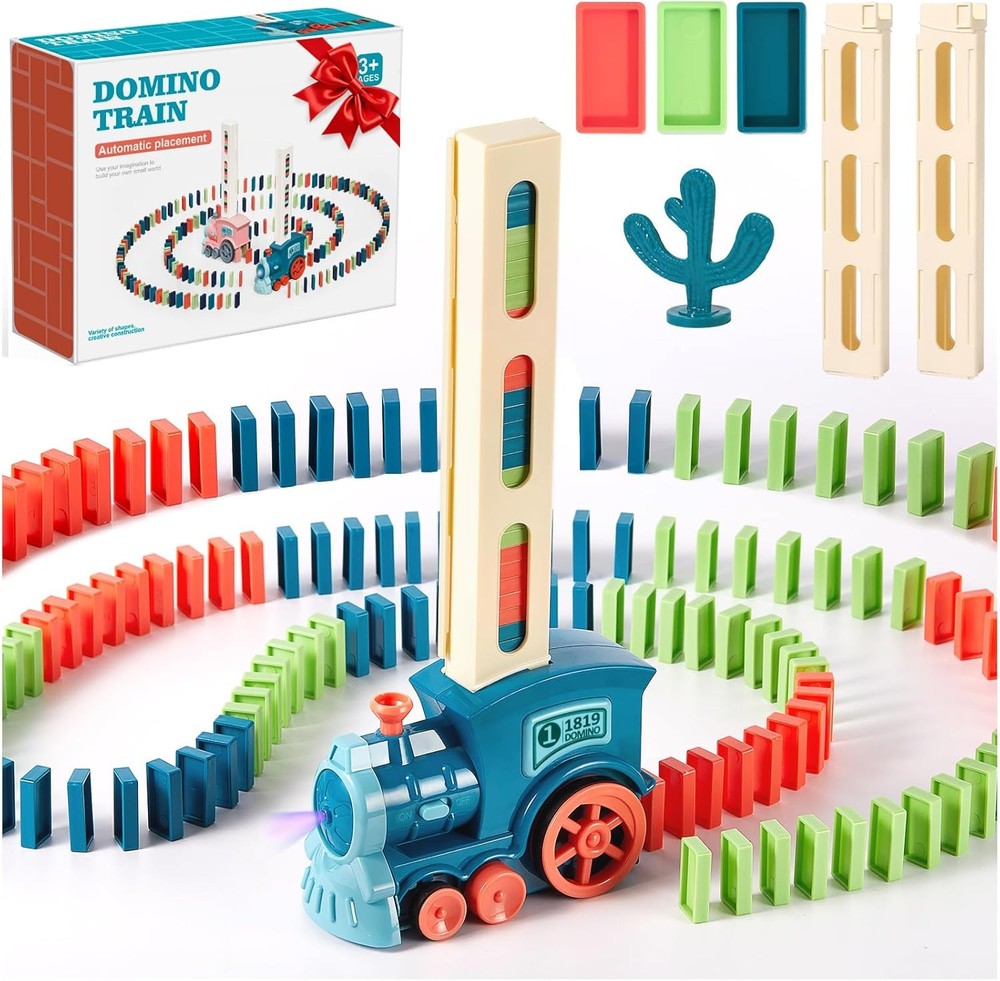 200 PCS Domino Train Toys Set, Automatic Dominos Building and Stacking Creative