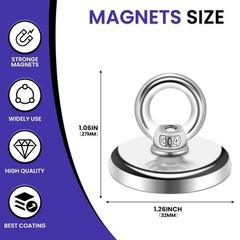 MIKEDE Strong Neodymium Fishing Magnets 6 Pack, 1.26″(32 mm)-100lbs, Silver