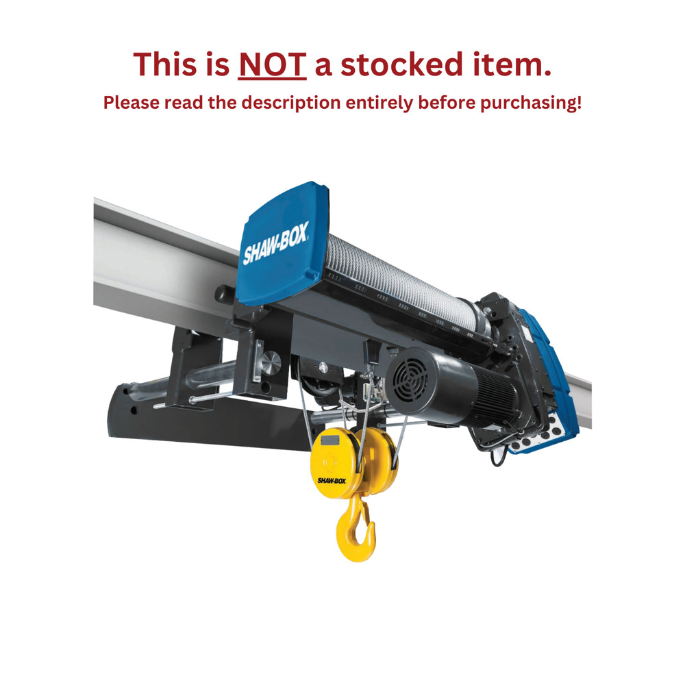 SHAW-BOX SK WIRE ROPE HOIST – 2 TON, 20 FPM, 33 FT. LIFT, UNDERHUNG MOTORIZED