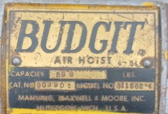 1950’s-60’s Manning, Maxwell & Moore, Inc (MMM) Air Operated Budgit Chain Hoist
