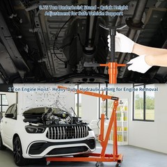 2 Ton Folding Engine Hoist Shop Crane with 3/4Ton Underhoist Support Stand Combo