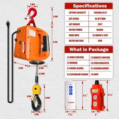 3 in 1 Electric Hoist Winch 1100 lbs 1500W Portable