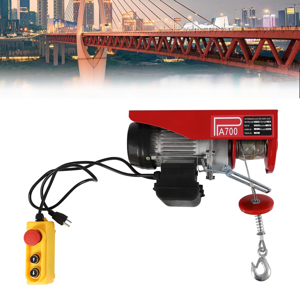 700KG Electric Hoist 1543 lbs Crane Winch with 14FT Wired Remote Control 110V
