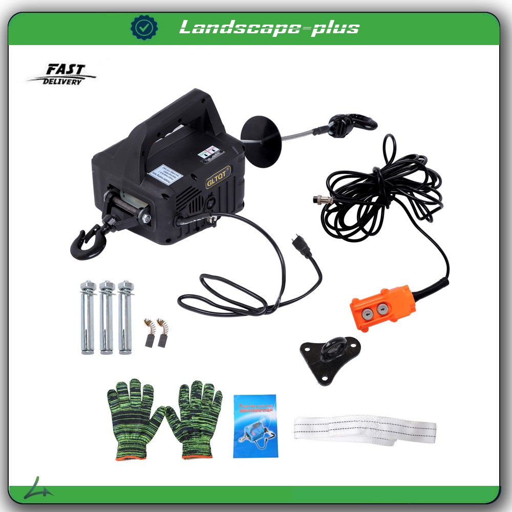 2-in-1 Portable Electric Hoist Power Winch 1100 lbs Wired Remote Control 1500W
