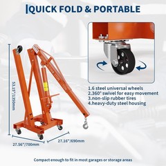 2 Ton Folding Engine Hoist Hydraulic Shop Crane & 3/4 T Underhoist Support Stand