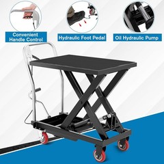 500lbs Hydraulic Lift Table Cart 28.5” Lifting Height Single Scissor Lift Black