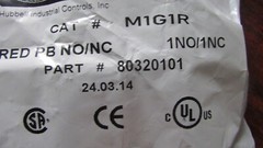 HUBBELL M1G1R 80320101 NSMP, RED PUSH BUTTON, 1NO/1NC, ONE SPEED, FREE SHIPPING
