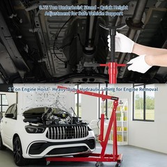 2 Ton Folding Engine Hoist Hydraulic Shop Crane & 3/4 T Underhoist Support Stand