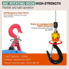 3 in 1 Electric Hoist Winch,1100LB 1500W Portable Power Winch Crane,110V/120V…