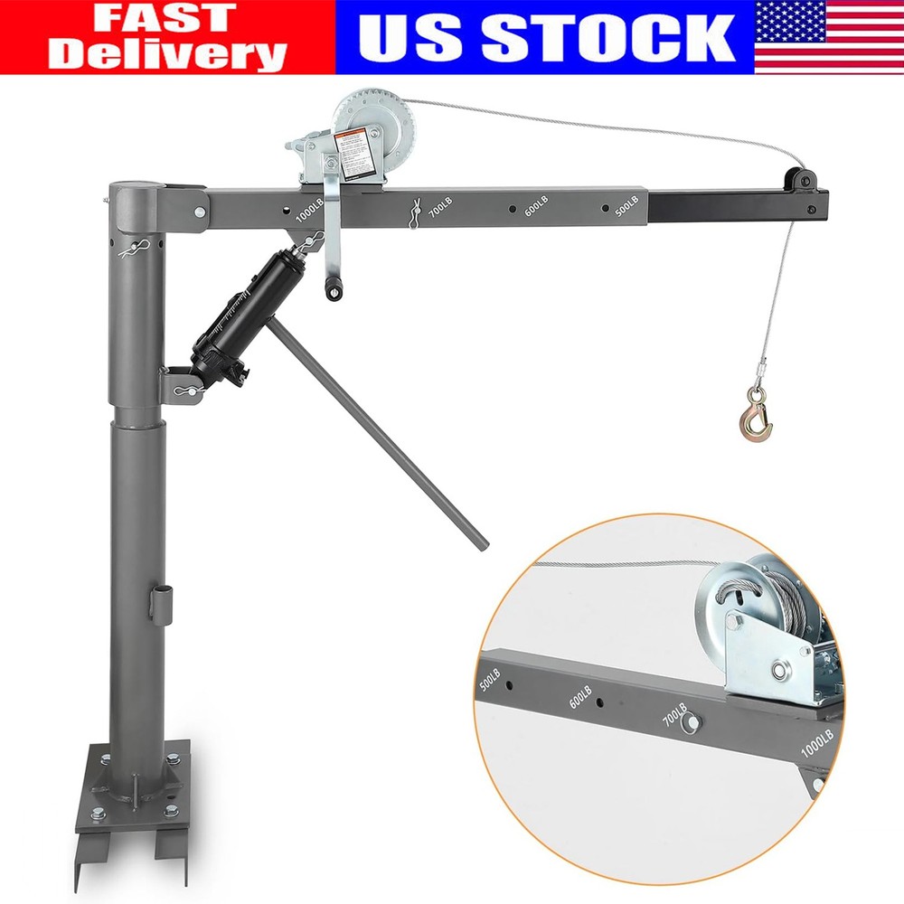 Folding Hydraulic Pickup Truck Crane 360° Engine Bed Hoist with Winch 1000 LBS